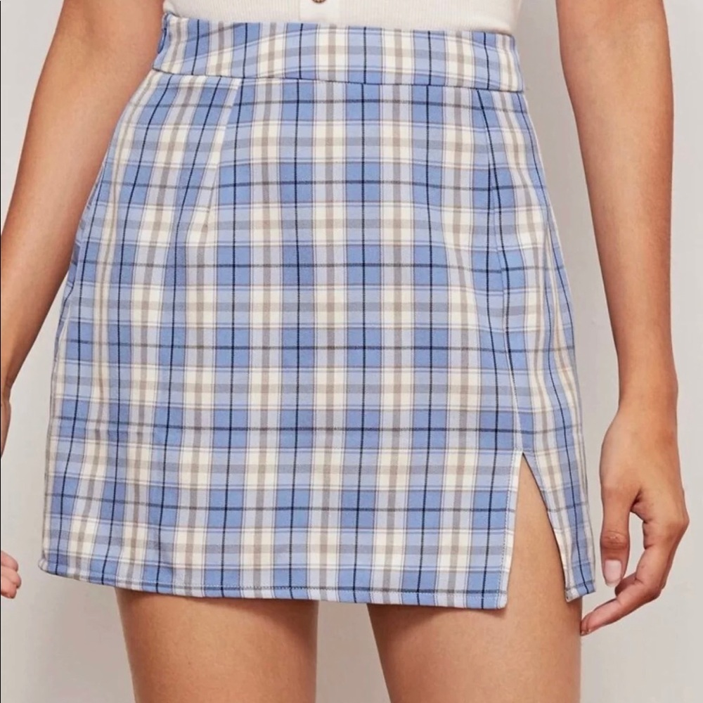 NWT Blue Plaid Mini Skirt